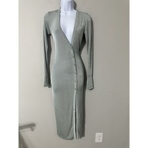 ALIX NYC Shimmer Sage Green Button Front Crown Cardigan Midi Dress Bodycon Sz S